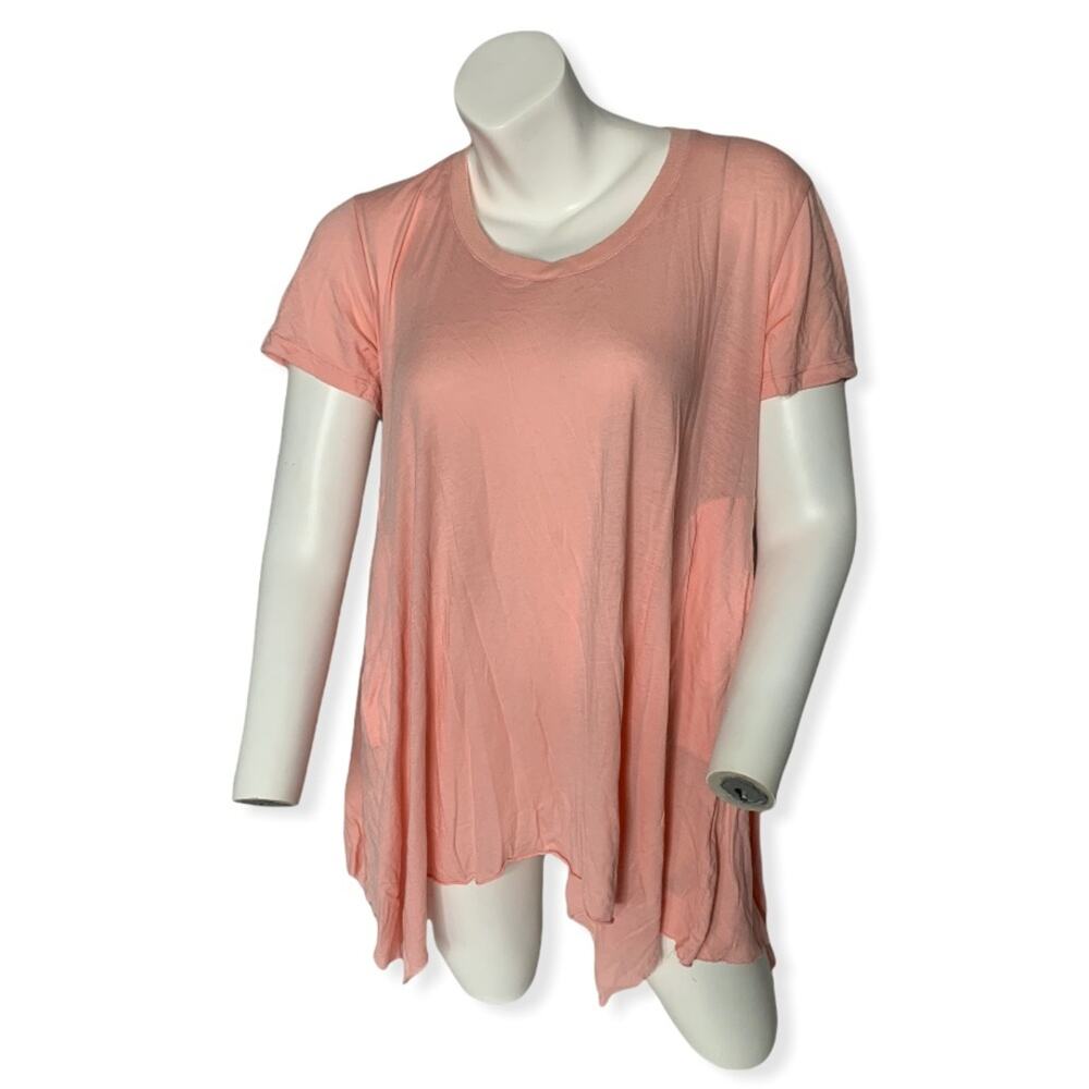 The Refinery short sleeve blouse with side pockets coral pink XS scoop neck